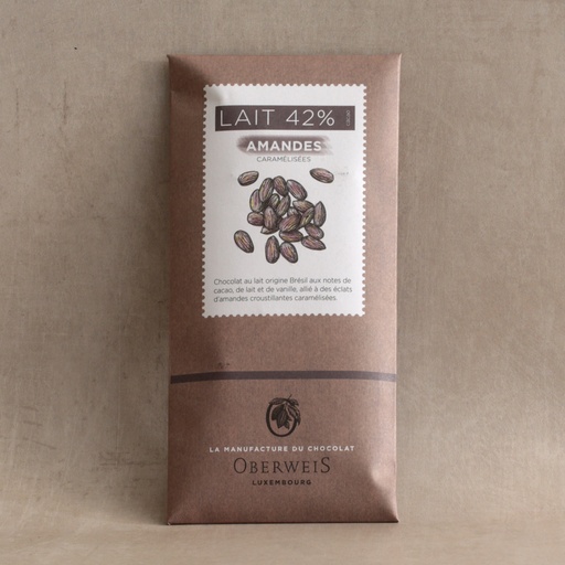 [007116*] Tablette 90g chocolat lait 42% et amandes caramélisées