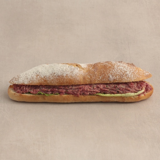 [000081*] Sourdough roll with beef tartare